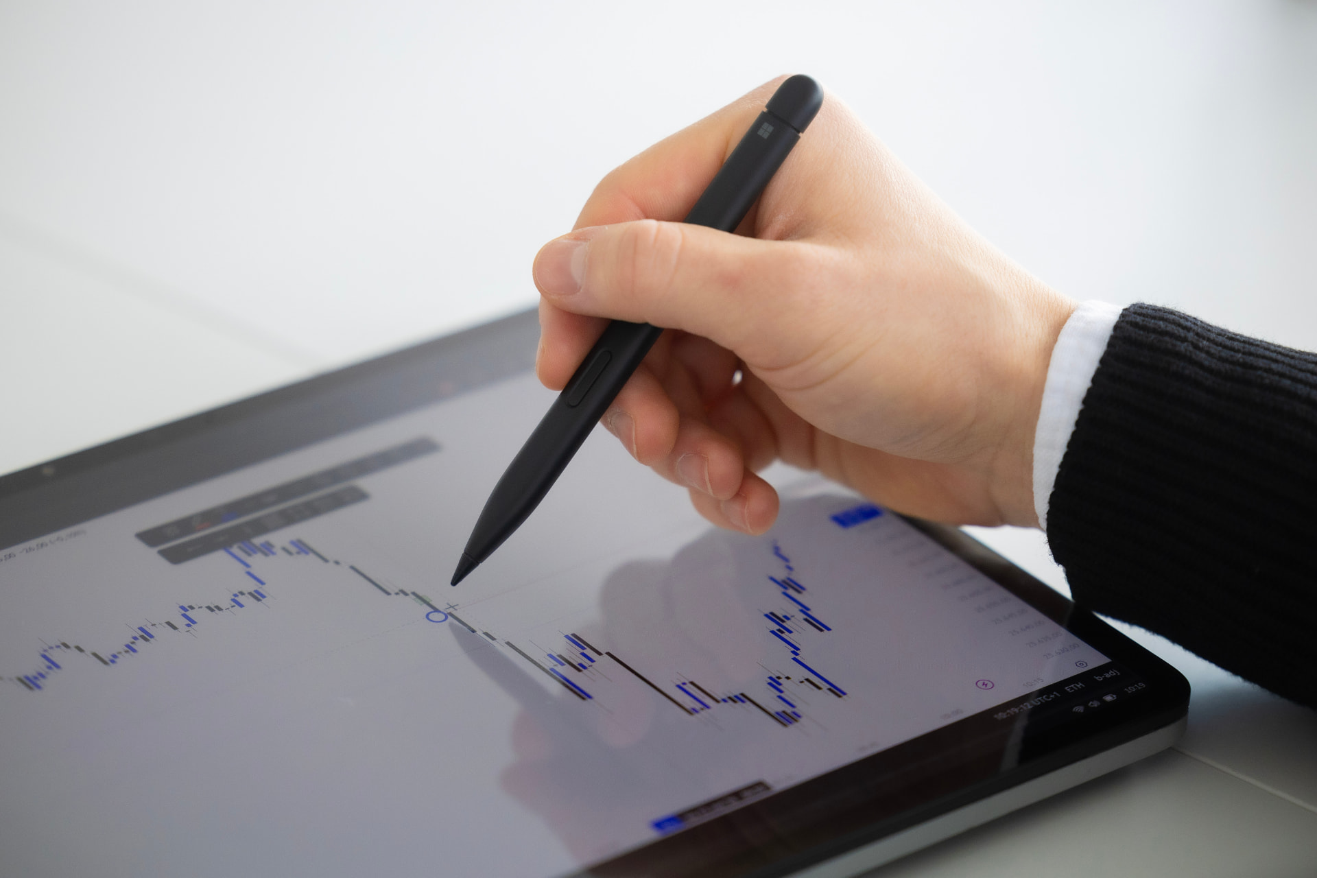 Analyse von Finanzcharts auf einem Tablet